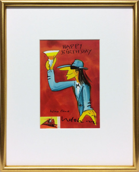 Udo Lindenberg Happy Birthday-rot (Goldrahmen)