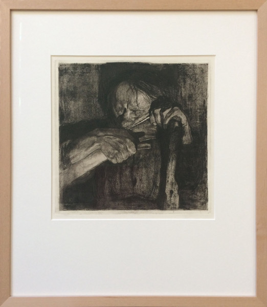 Käthe Kollwitz Beim Dengeln, 3 Blatt aus der Serie "Bauernkrieg" (1921)