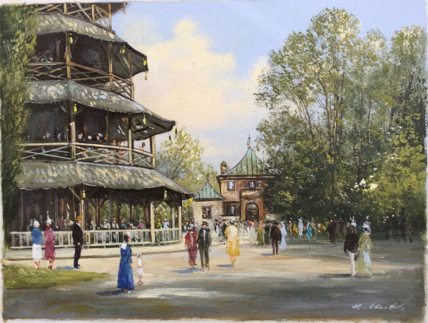 Hermann Muth München, im Englischen Garten um 1900, mit Chinesischen Turm