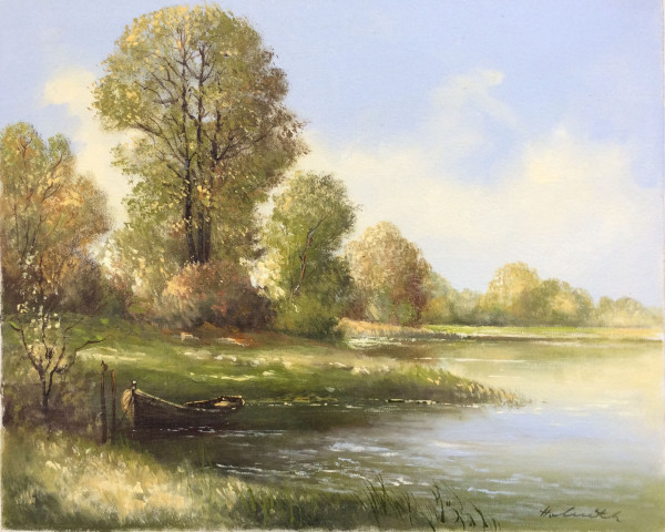 Hermann Muth Landschaft mit Boot am See